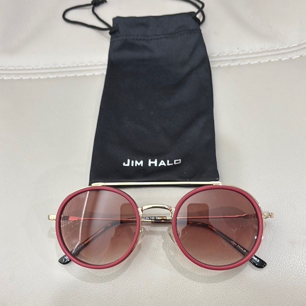 Jim Halo Round Sunglasses with Red Frame